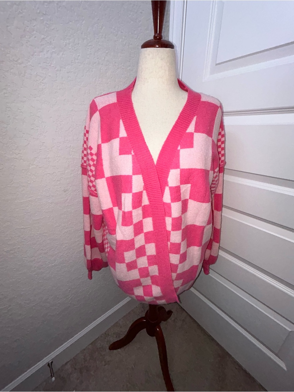 ANNIEWEAR Checkered Open Front Chunky Soft Cardigan Sweater